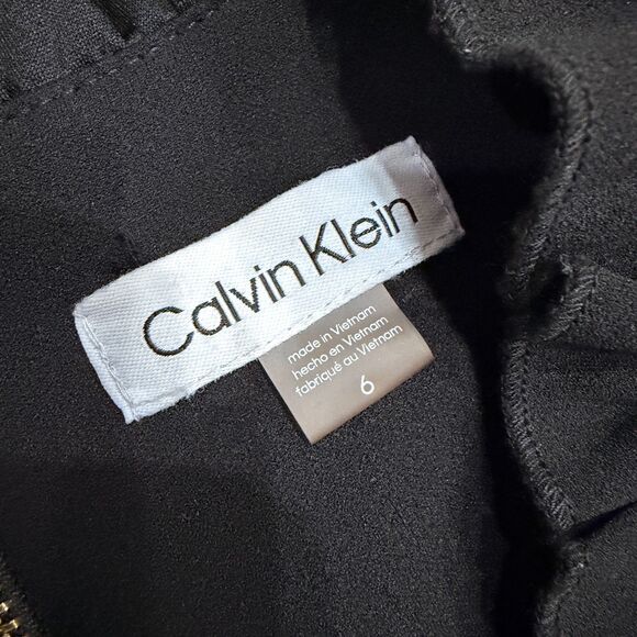 Calvin Klein Black Ruffle V-Neck Wide Leg Jumpsuit - Size 6 - Picture 5 of 10